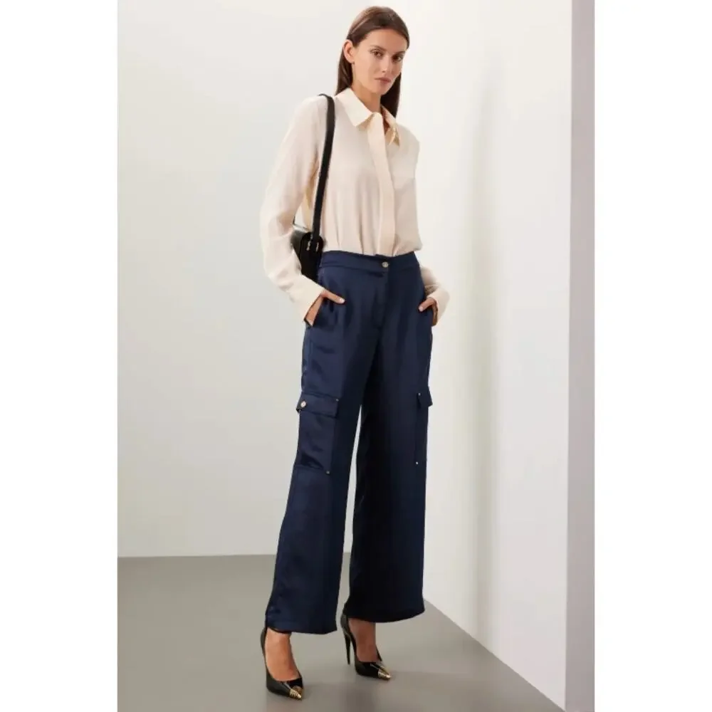 Michael Kors Satin Cargo Pants • Designer Luxe Utility Chic Sz S - Picture 1 of 9